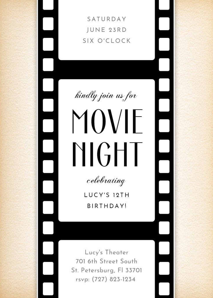 Movie night - invitación de cumpleaños