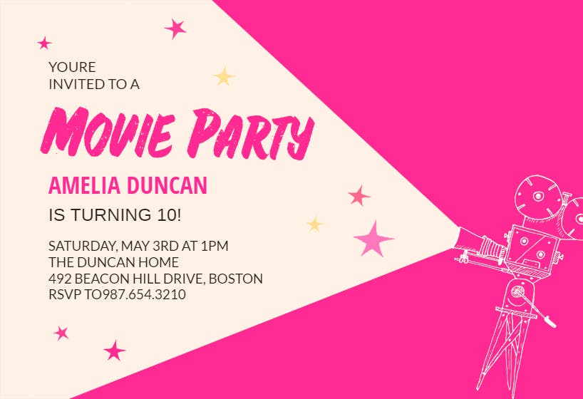Movie party -  invitación de cumpleaños