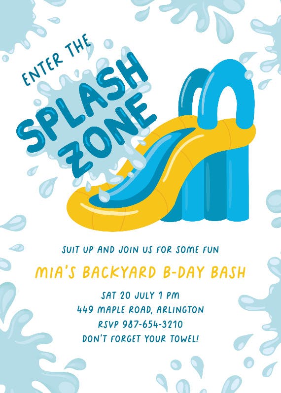 Painted slide - pool party invitation