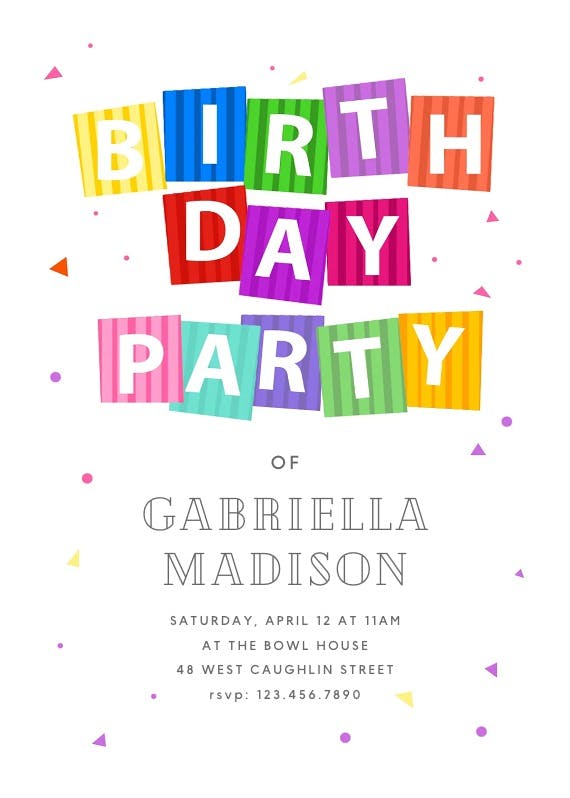 Party confetti -  invitación de cumpleaños