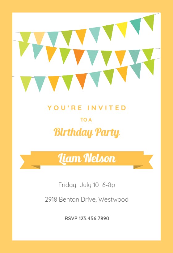 Party pennants blue - birthday invitation