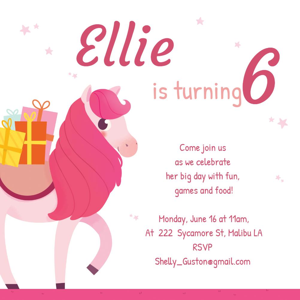 Party pony -  invitación de cumpleaños