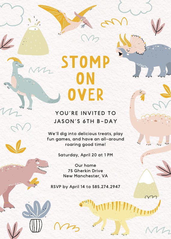 Pastel dinos - printable party invitation