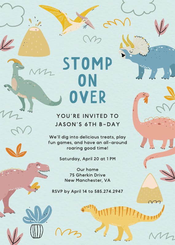 Pastel dinos - printable party invitation