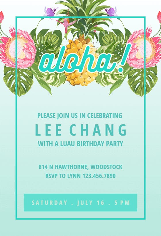 Pineapple Luau Perimeter - Birthday Invitation Template (Free ...