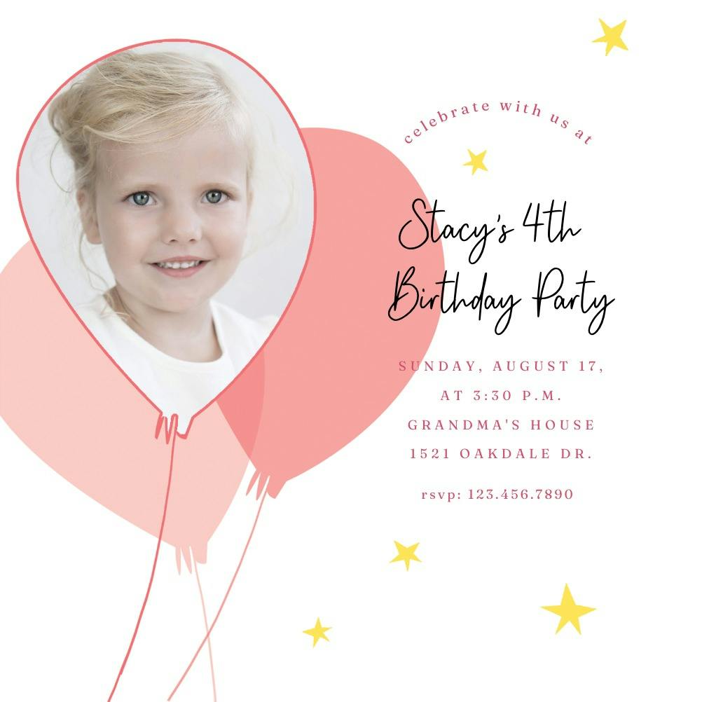 Pink balloons party -  invitación de cumpleaños