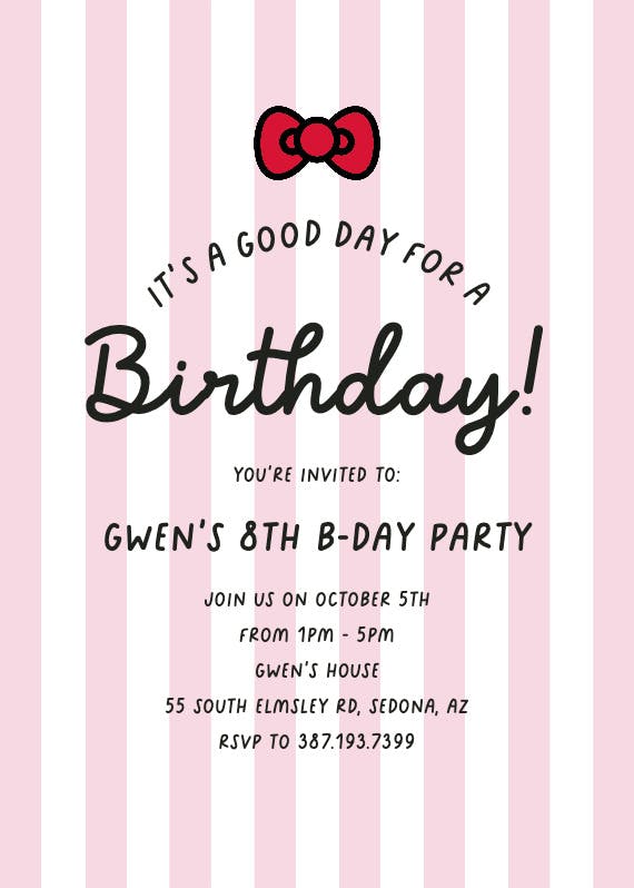 Pink stripes -  invitación de cumpleaños