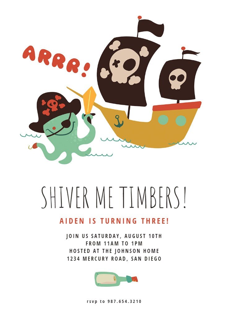 Pirate ship -  invitación de cumpleaños