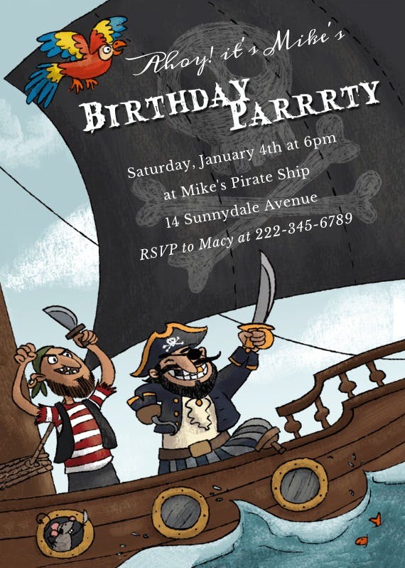 Pirates party -  invitación de cumpleaños