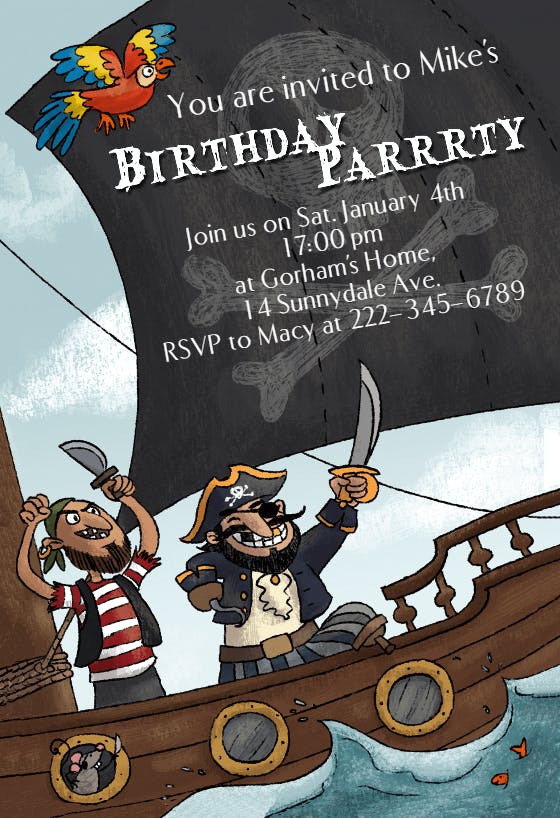 Editable Pirate Birthday Party Invitation Pirate Ship Invitation