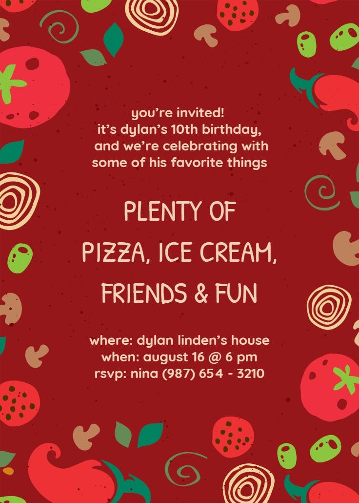 Pizza party bday - invitation