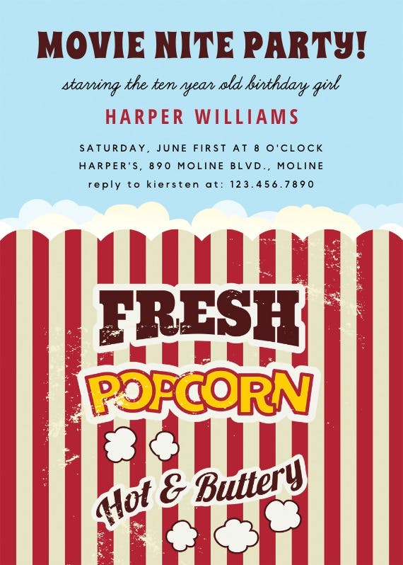 Popcorn -  invitación de cumpleaños