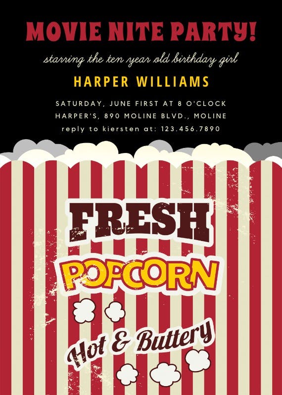 Popcorn -  invitación para fiesta