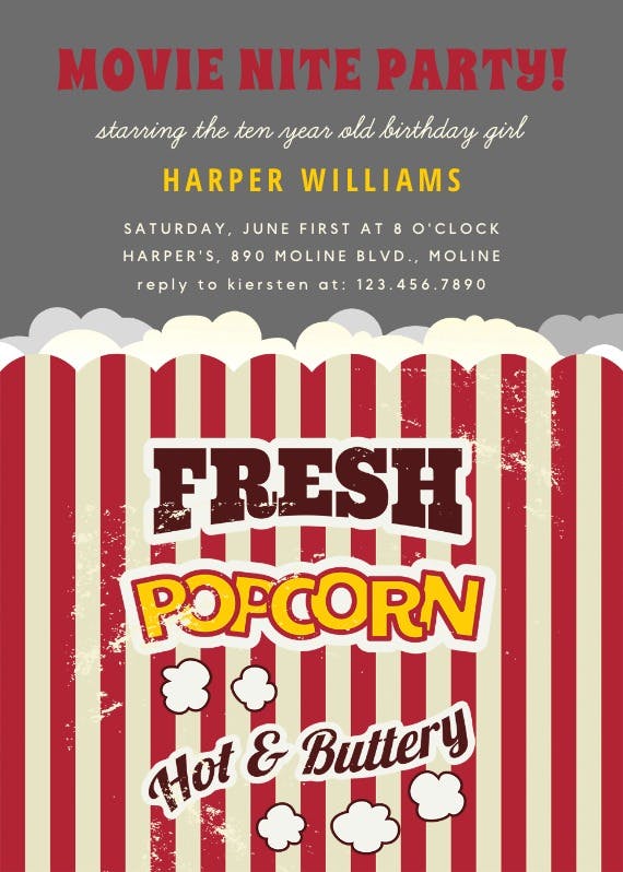 Popcorn -  invitación para fiesta