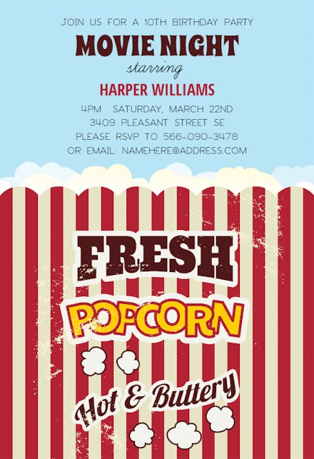 Popcorn - Birthday Invitation