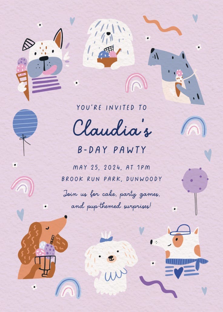 Puppies around town - birthday invitation