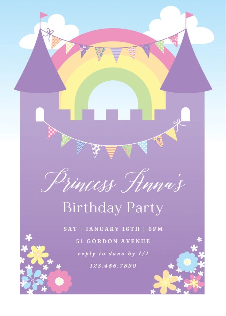 Purple castle - invitación de cumpleaños