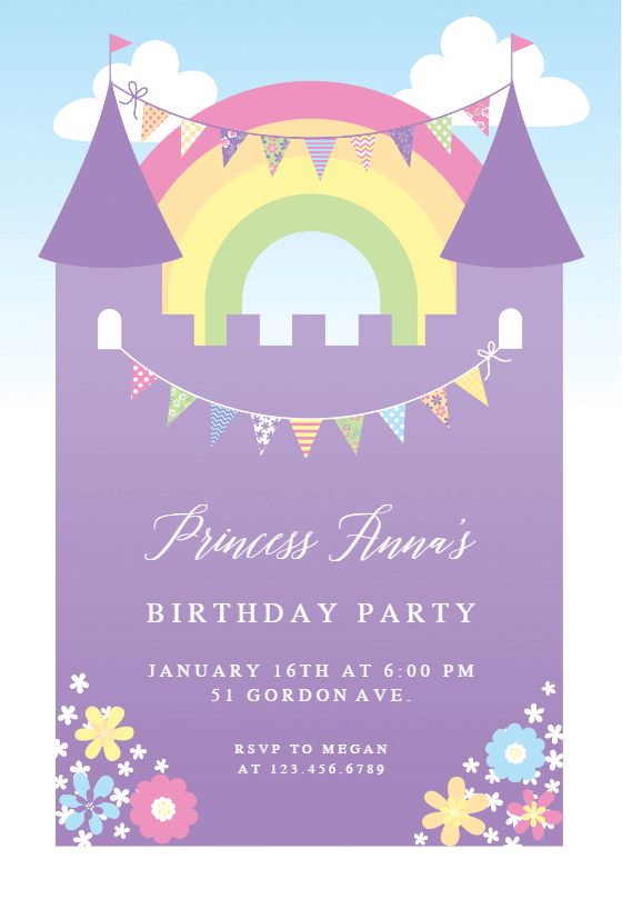 Princess Carriage Pink And Lilac Theme Birthday Party Invitations 