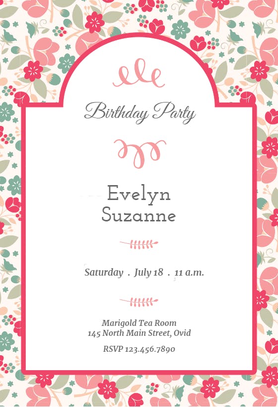 Purple petals party - birthday invitation