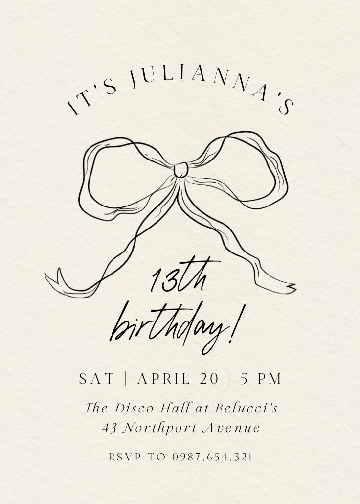 Quirky bow at 13 - invitación de cumpleaños