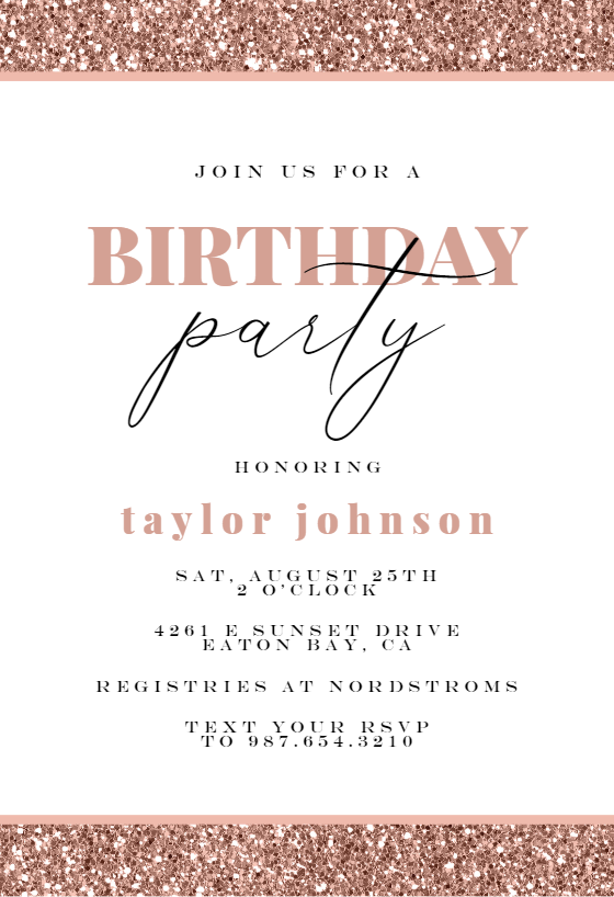 DIY Printable PDF Instant Download VRD225BWRR Blush Rose Gold Birthday Party Invitation for Women DIY 25th Birthday Invitation Template