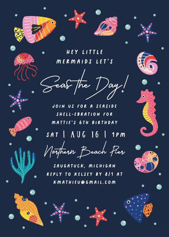 Seaside shell-ebration - birthday invitation
