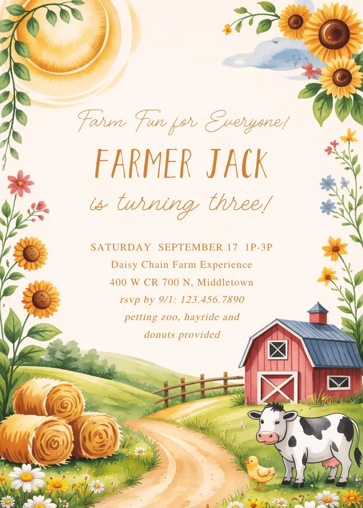 Sunny barn -  invitación de cumpleaños