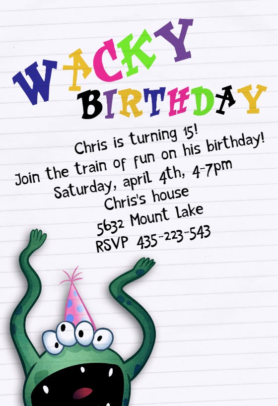 Wacky birthday - birthday invitation