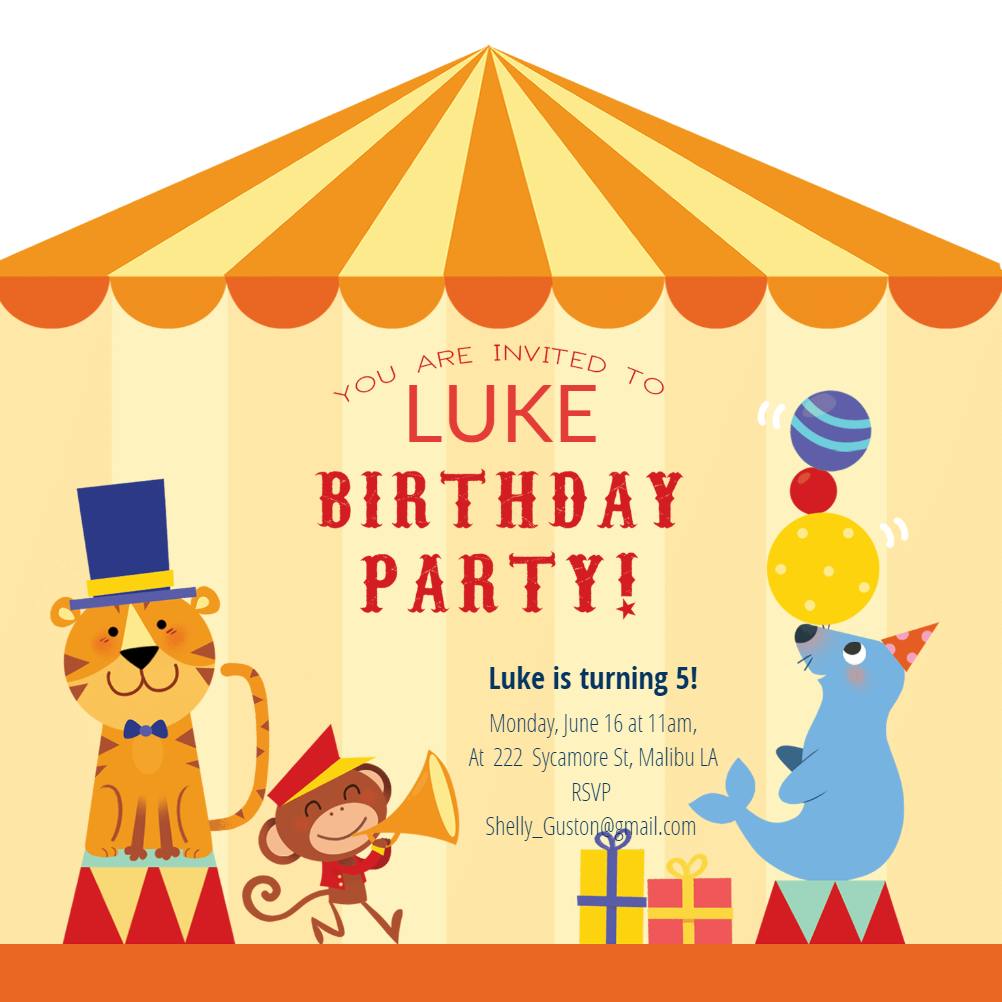 Yellow circus tent -  invitación de cumpleaños