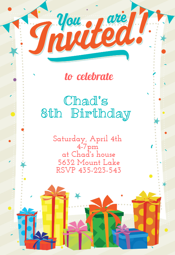 Kids Birthday Invitation. Kids Birthday Party Invitation Printable Card Template