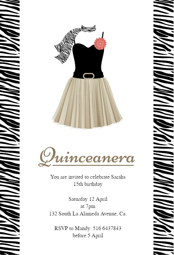 Zebra quinceanera - birthday invitation