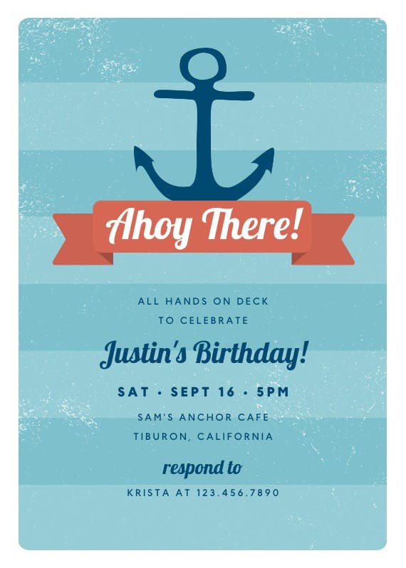 Anchor stripes -  invitación de cumpleaños