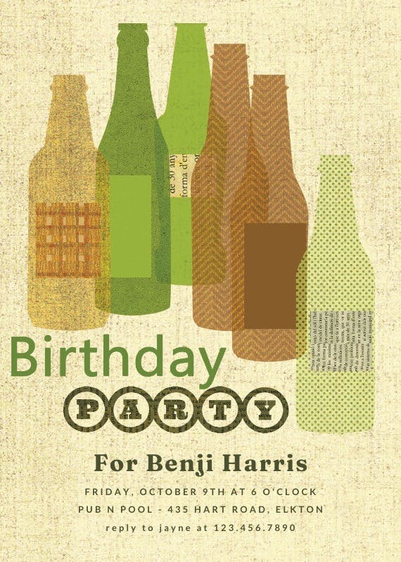 Burlap bottles -  invitación de cumpleaños