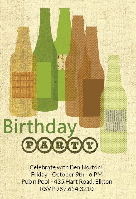 Burlap Bottles - Birthday Invitation