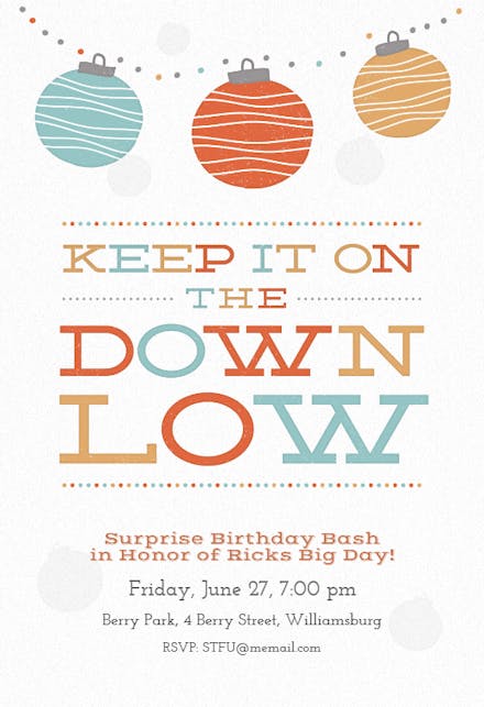 Keep It on The Down Low - Birthday Invitation