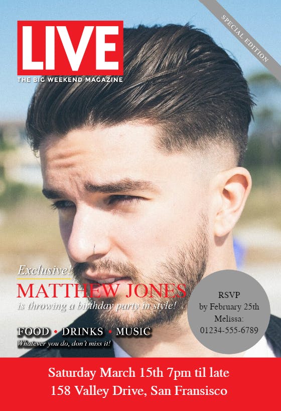 Live magazine cover -  invitación de cumpleaños