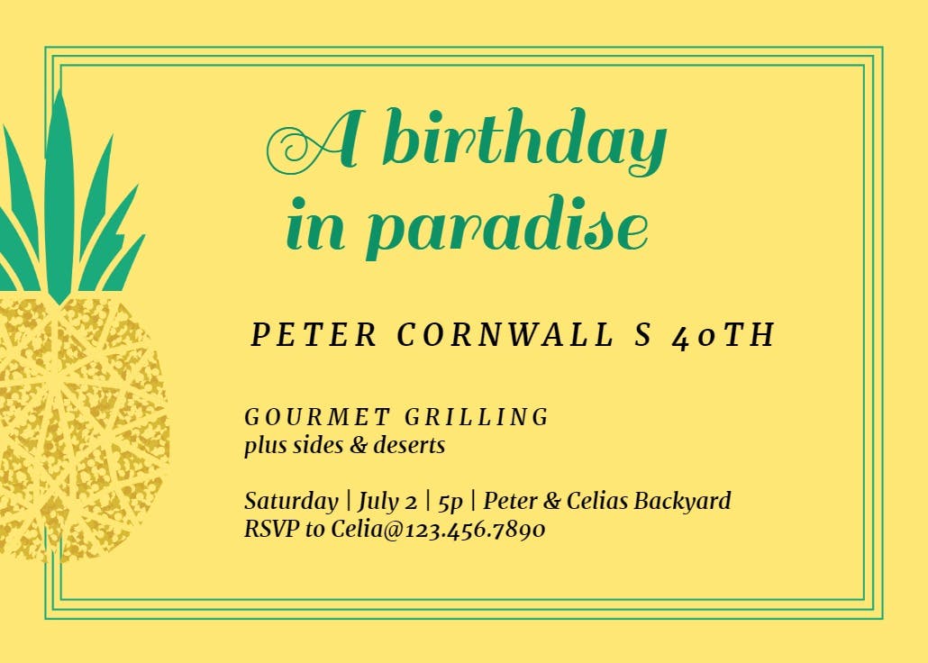 Pineapple paradise - birthday invitation