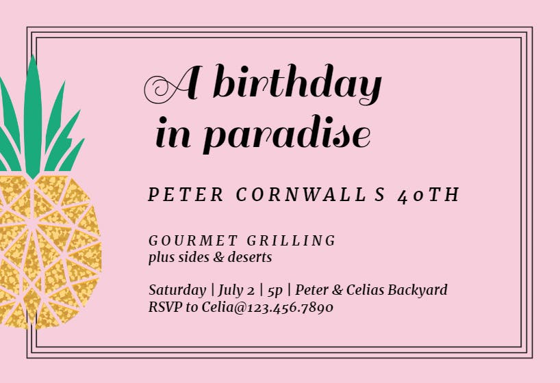 Pineapple paradise -  invitación de cumpleaños