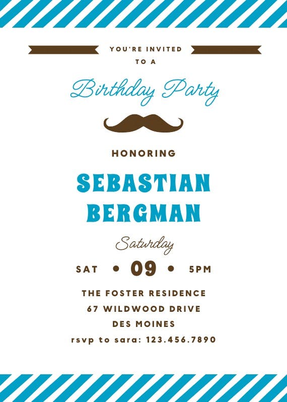 Solitaire moustache - birthday invitation