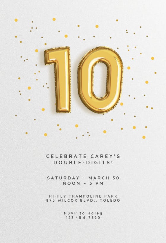10th birthday balloons -  invitación de cumpleaños