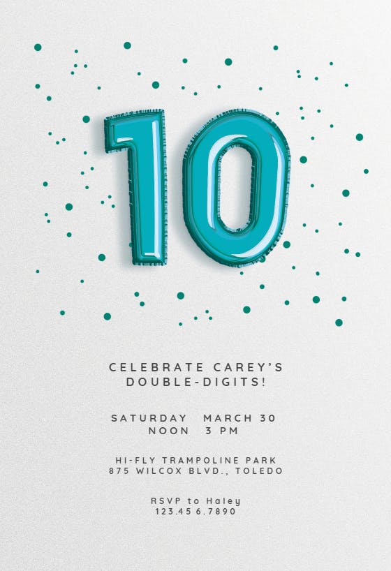 10th birthday balloons -  invitación de cumpleaños