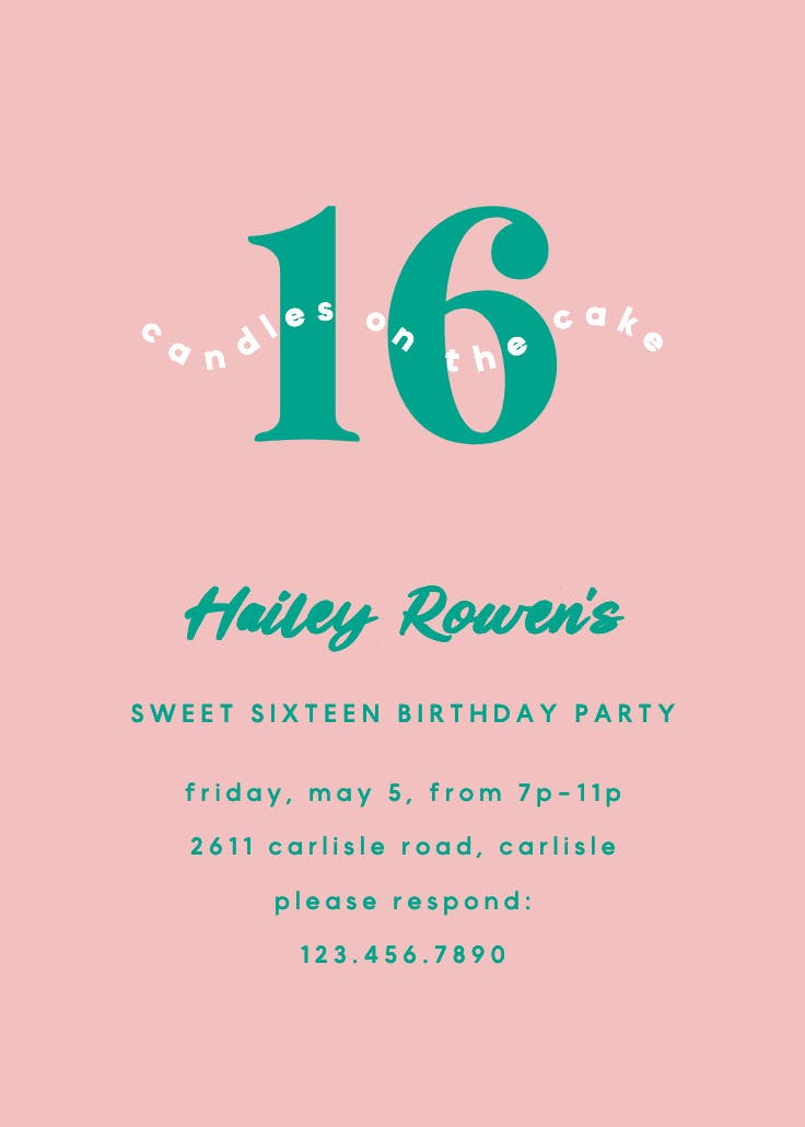 16 candles - invitación de cumpleaños