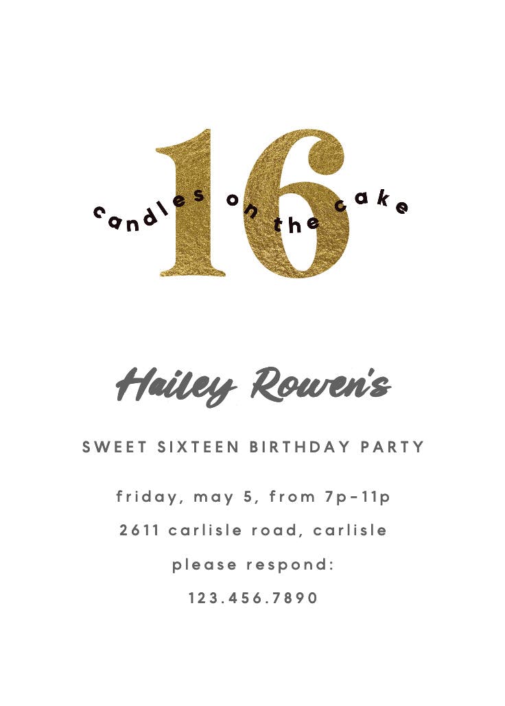 16 candles - invitación de cumpleaños