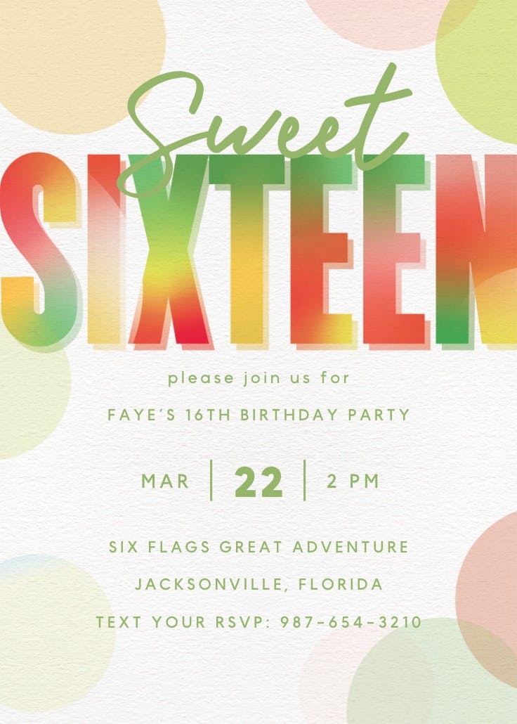 16 neon teen - sweet 16 invitation