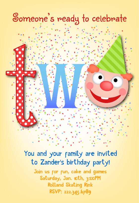 2 years birthday party -  invitación de cumpleaños