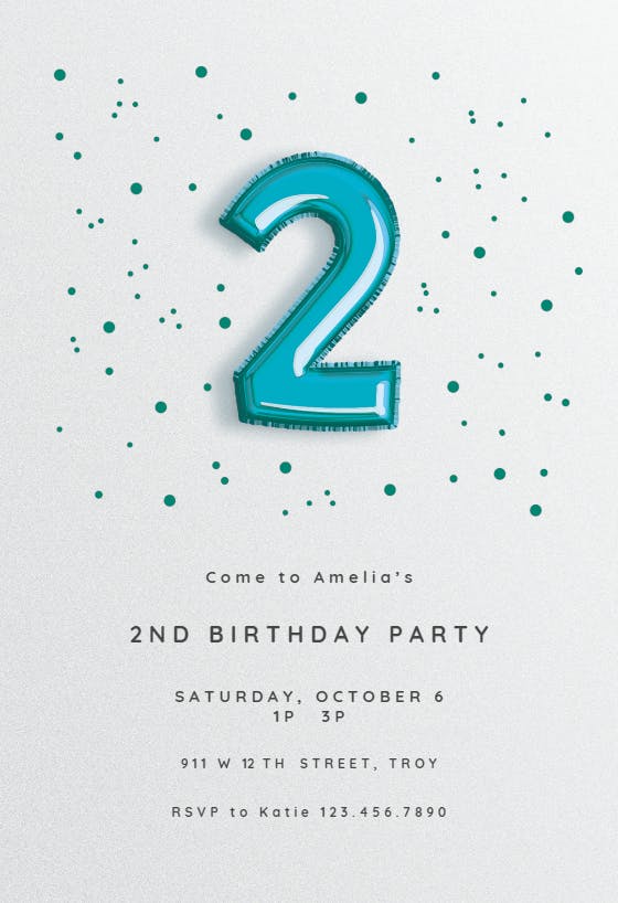 2nd birthday balloons - birthday invitation