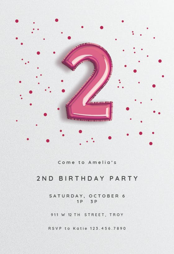2nd birthday balloons - birthday invitation