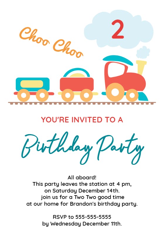 2nd birthday party train -  invitación de cumpleaños