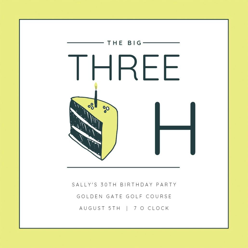 30 cake slice - birthday invitation