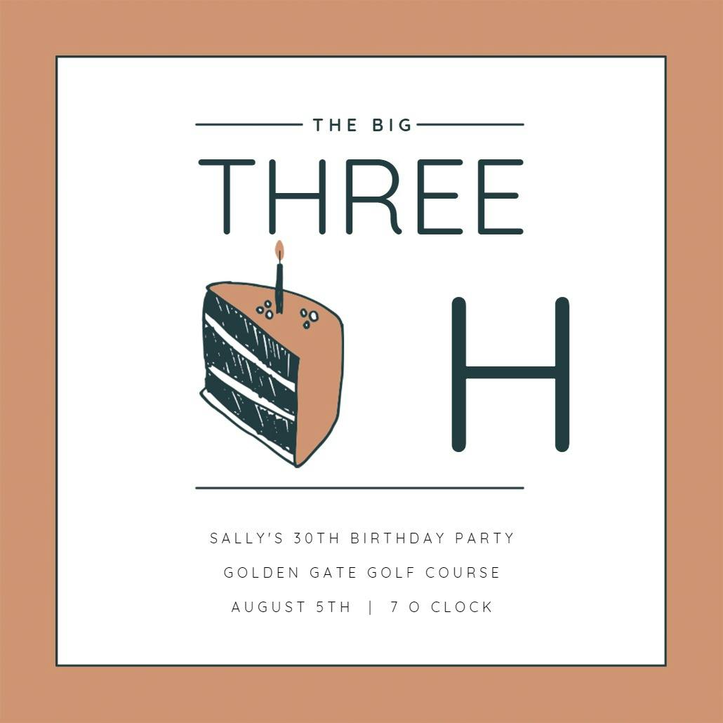 30 cake slice - birthday invitation